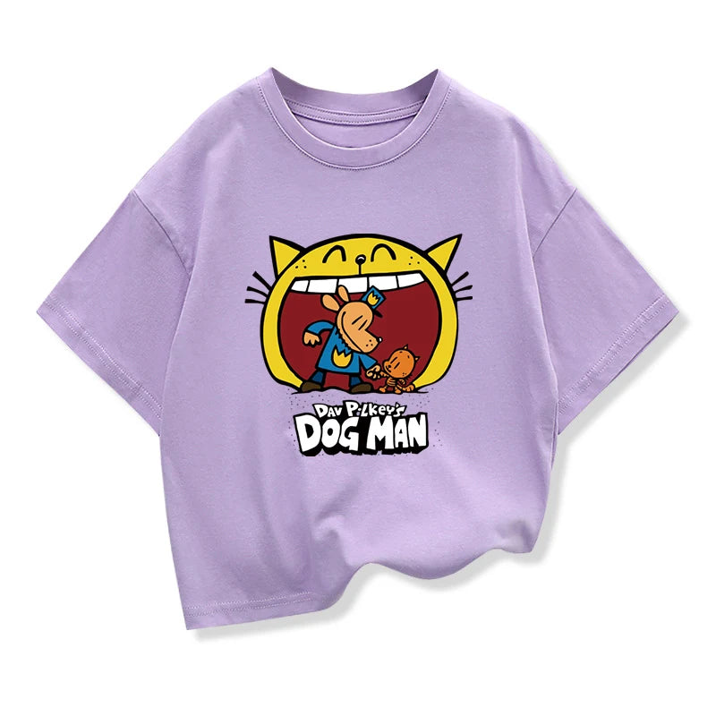 2025 New Kids Clothing Dog Man Funny Anime Graphic T-Shirt Children Summer Cartoon Short Sleeve Tee Boys Girls Fashion Clothes