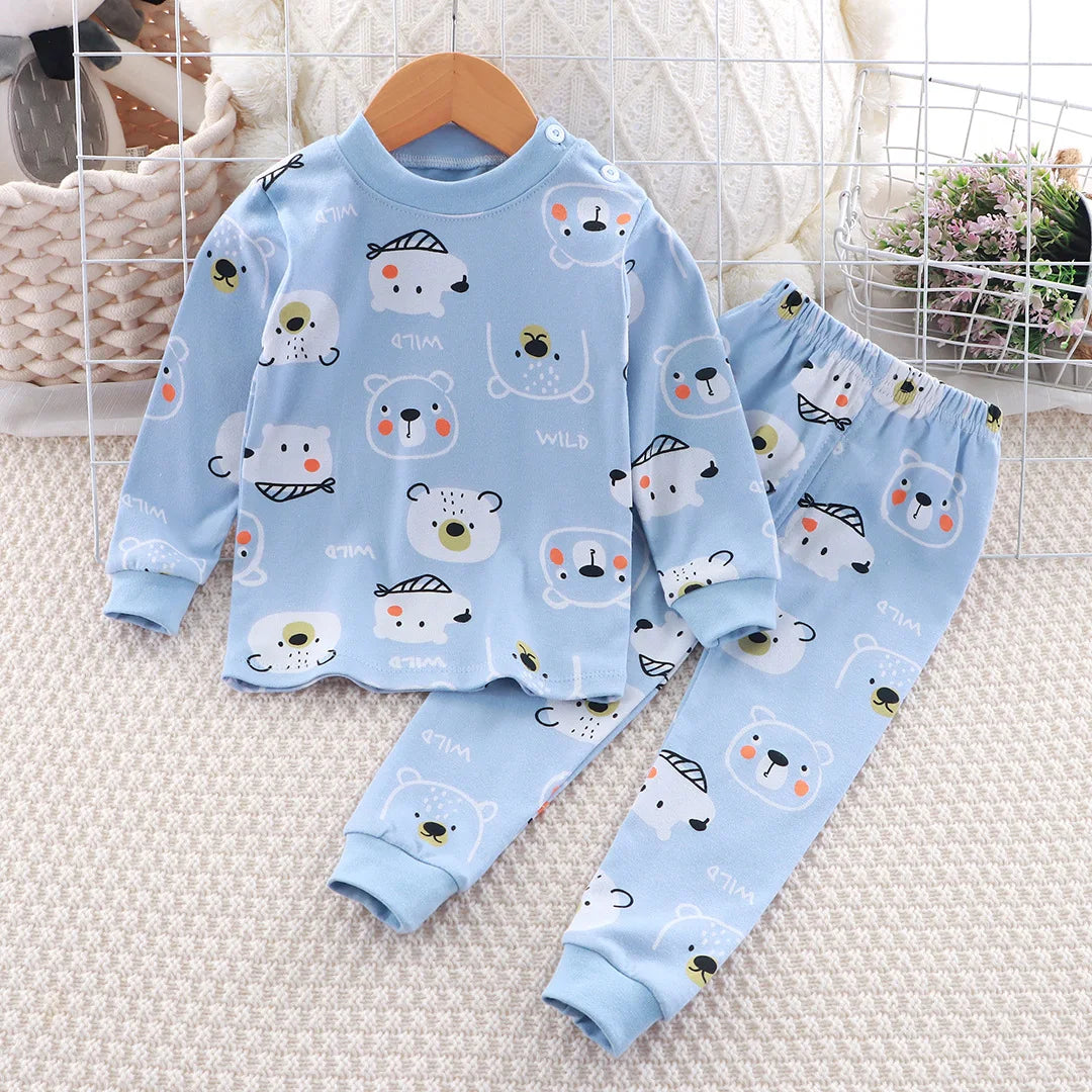 Baby Fall Clothes Cartoon Animal Sleepwear Children Pajamas Sets Unisex Kids Autumn Clothing Durable Soft Warm Comfort