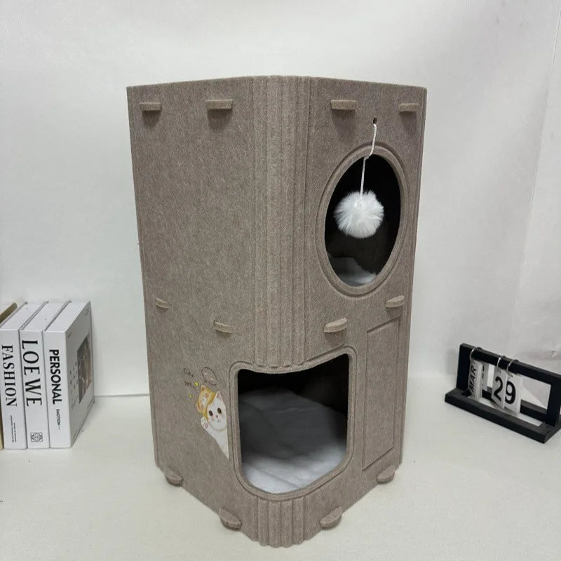 Felt cat tree hole double-layer fun scratching board universal cat house drilling integrated thick felt cat nest frame