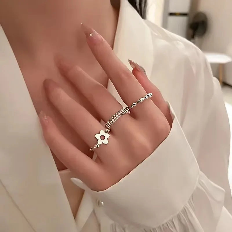 New Flower Multi Layer Long Tassel Chain Rings