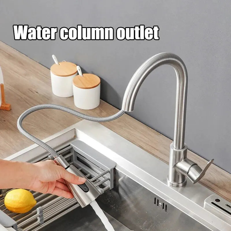 1PC Pull-Out Kitchen Faucet, Cold And Hot Water, Stainless Steel Sink, Extendable And Rotatable Faucet.