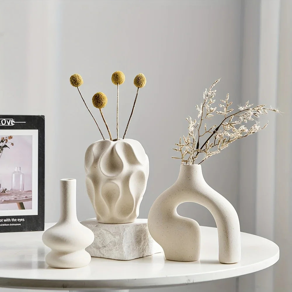 Modern Nordic minimalist circular and donut shaped geometric pattern vases are perfect for fashionable home decor