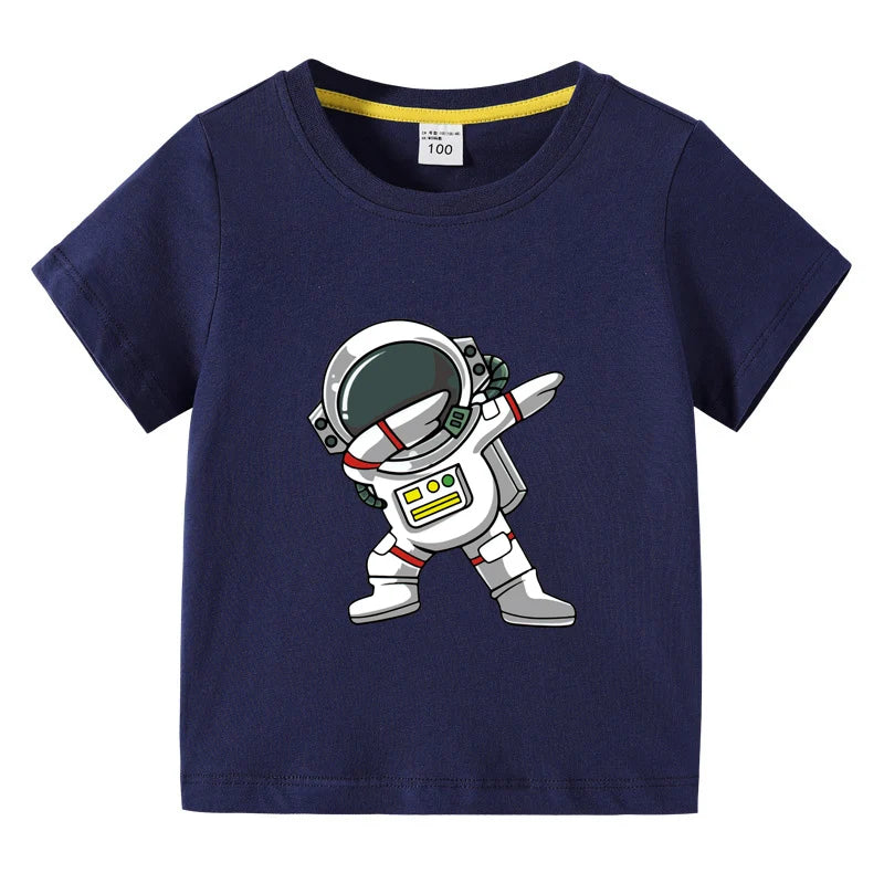 2025 New Kids Clothing Fashion Spaceman Graphic Short Sleeve T-Shirt 3-10Years Children Boy O-Neck Tops Tee Kids Summer Clothes