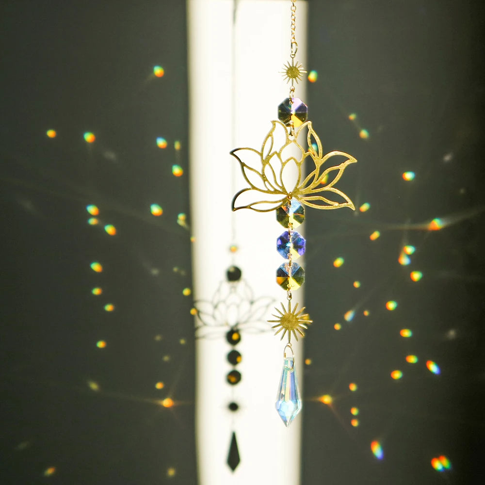 1PC Natural Stone Sun Catcher Crystal Wind Chimes Amethyst Lotus Hanging Window Garden Party Decorations