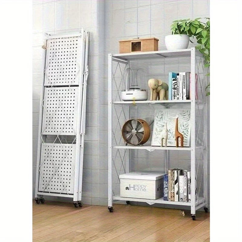 Installation-free folding rack, kitchen floor rack, household multi-layer storage cart, storage rack