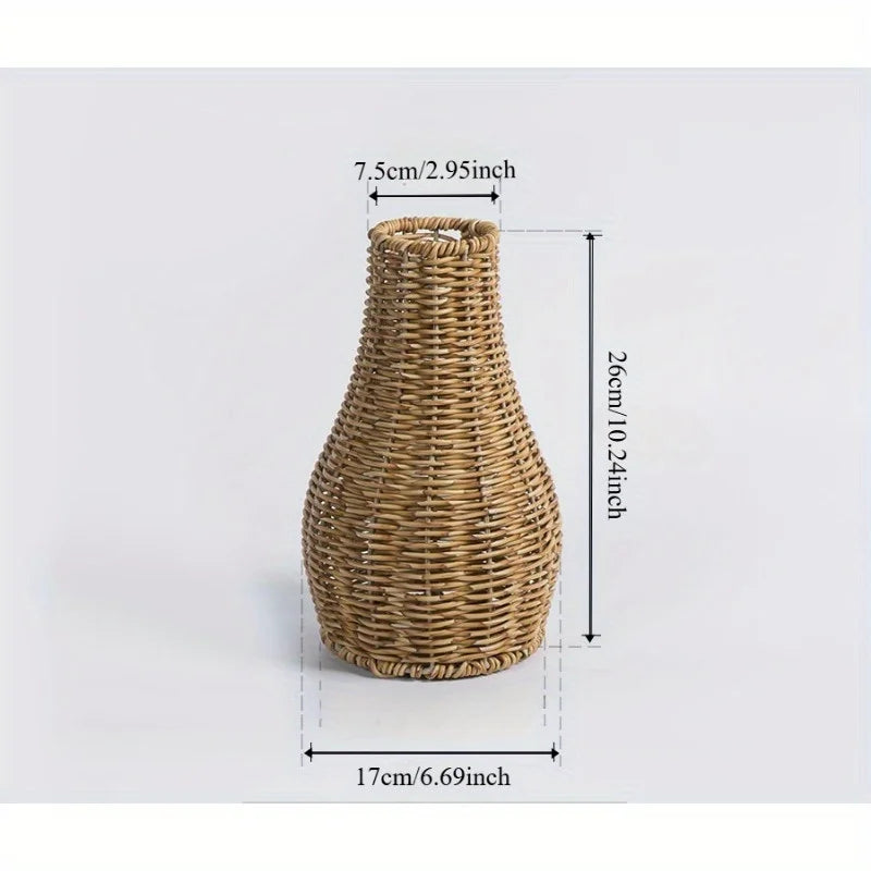 Handmade vintage creative imitation rattan floor vase. Indoor decoration, balcony coffee table flower arrangement tube