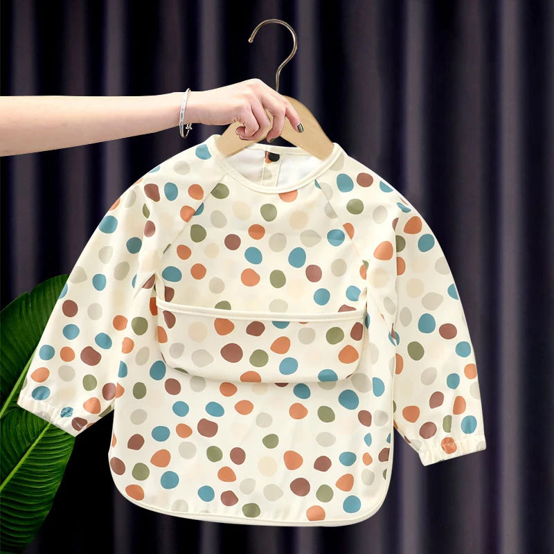 1PC Baby Long Sleeve PU Overalls Wear Waterproof Food Dirty Oil Feeding Suitable For Male And Female Children Bibs
