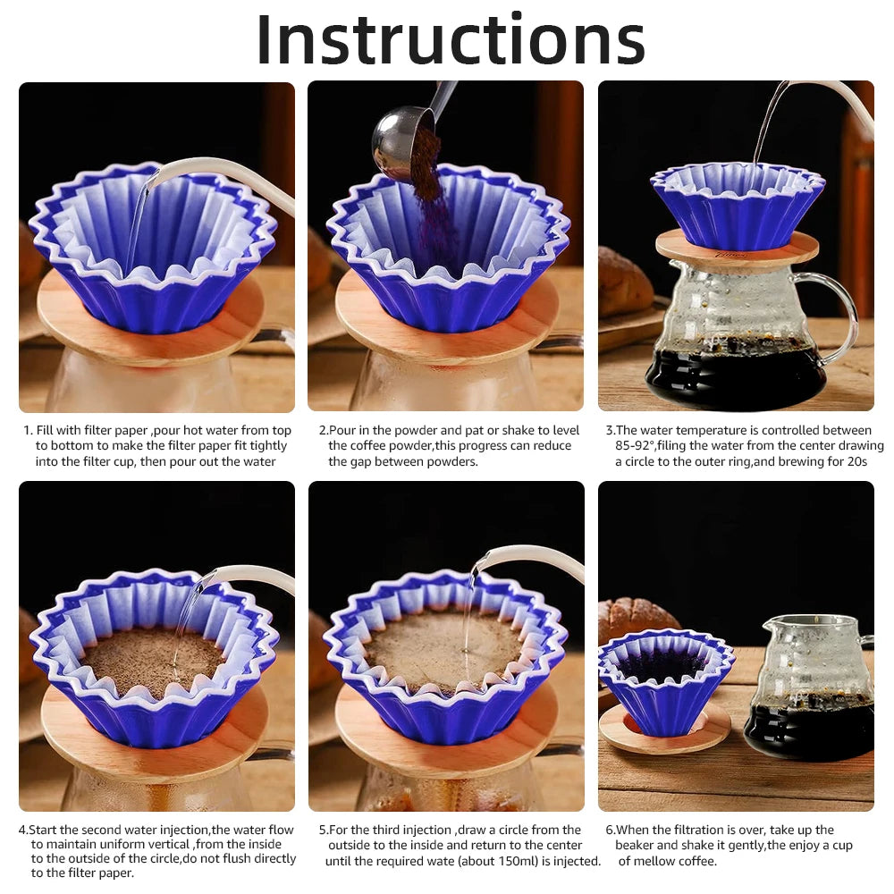 Ceramic Coffee Filter Cup Reusable Filters Coffee Maker with Wood Stand Funnel Dripper Cake Filter Cup Coffee Accessories