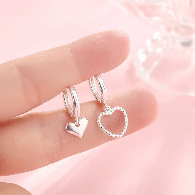 New Asymmetric Heart Stud Earrings For Women Versatile Silver Color Lovely Simple Cute Earring Girls Piercing Jewelry Gifts