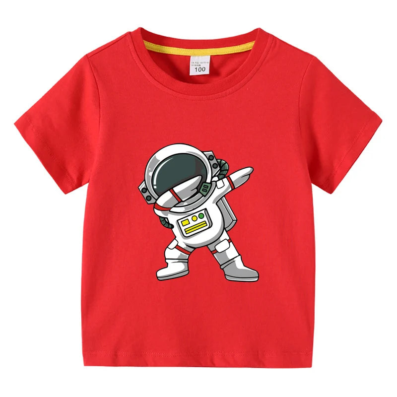 2025 New Kids Clothing Fashion Spaceman Graphic Short Sleeve T-Shirt 3-10Years Children Boy O-Neck Tops Tee Kids Summer Clothes