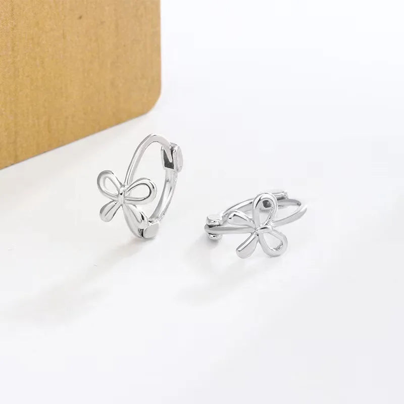 Vintage Silver Color Metal Bow-knot Chic Hoop Earrings