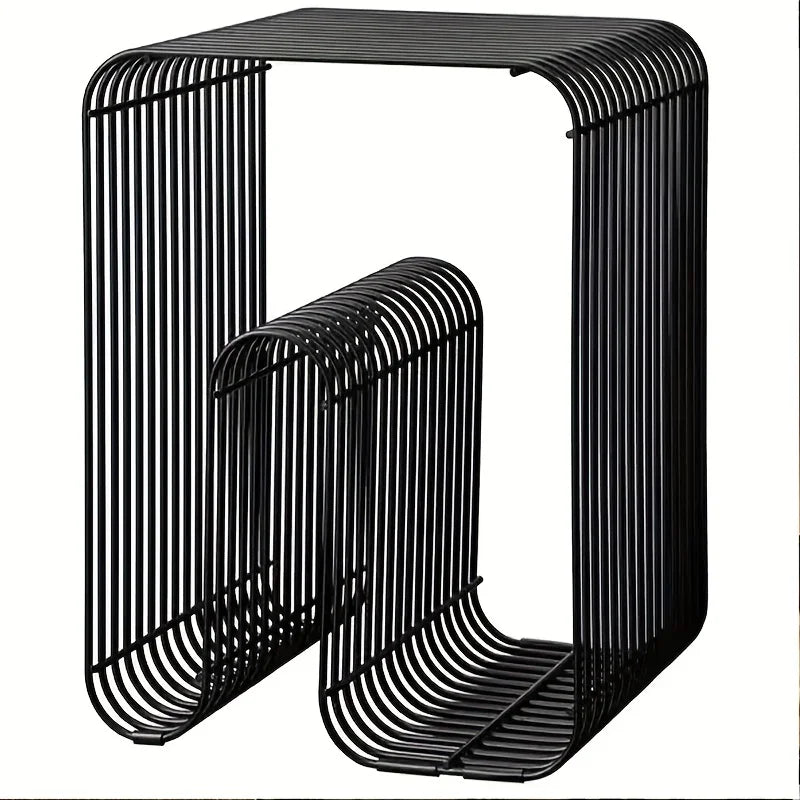 Square metal silver edge table, geometric patterned bookshelf, magazine rack, wall mounted living room storage rack