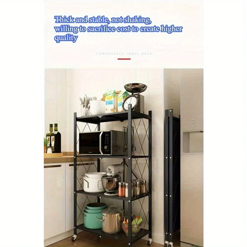 Installation-free folding rack, kitchen floor rack, household multi-layer storage cart, storage rack