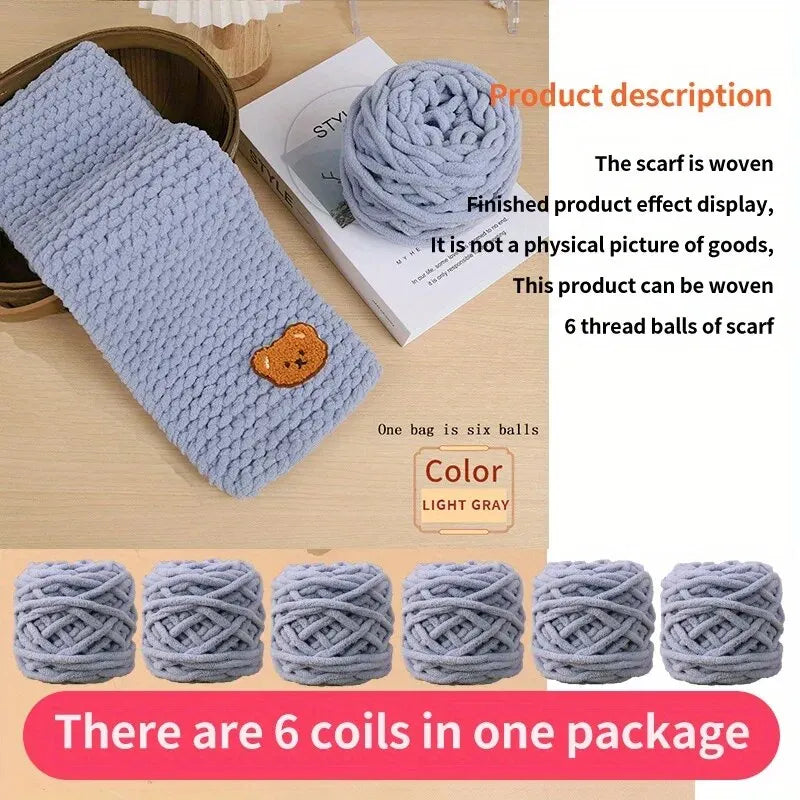 6 Thread Balls+1 Teddy Bear Jewelry Handmade Gift Woven Scarf Thread DIY Ice Stripe Thread Thick Yarn Ball