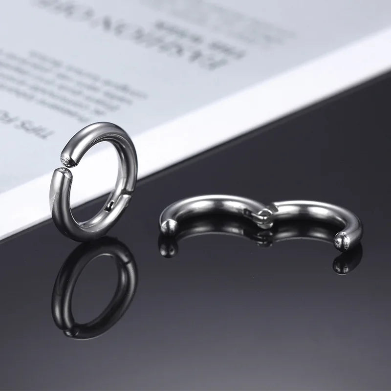 1 Pair Non-Piercing Fake Hoop Earrings For Women Men Classic Punk Stainless Steel Circle Hoops Clip Earring Without Hole Gifts ﻿