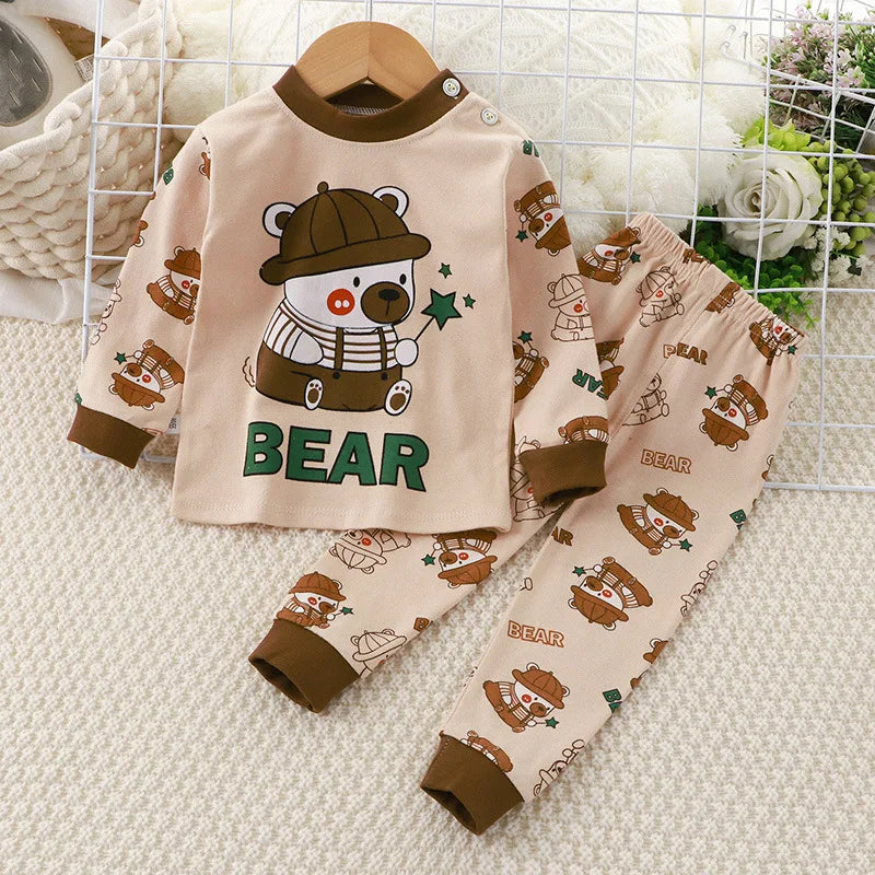 Baby Fall Clothes Cartoon Animal Sleepwear Children Pajamas Sets Unisex Kids Autumn Clothing Durable Soft Warm Comfort