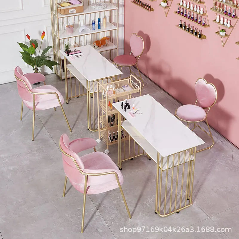 Nordic wrought iron back armrest dining chair light luxury simple Internet celebrity gold manicure makeup chair restaurant
