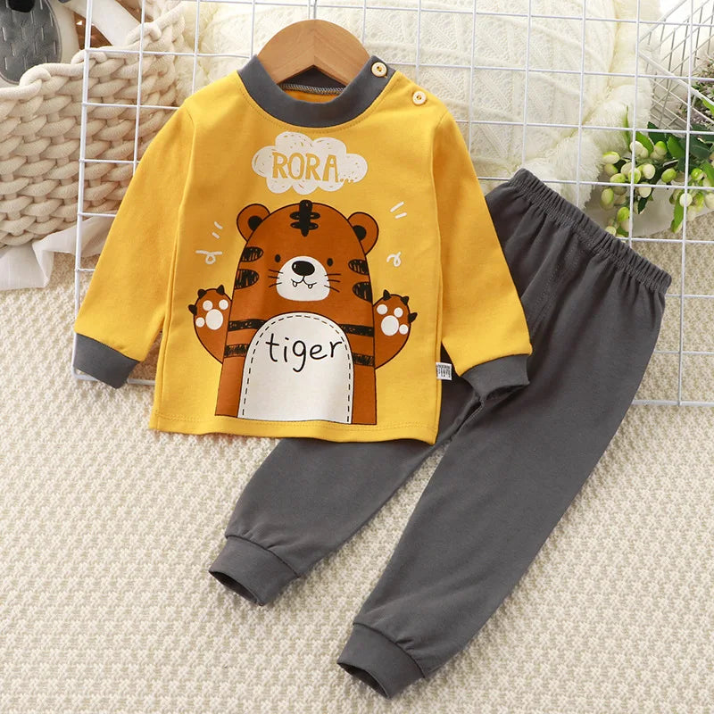 Baby Fall Clothes Cartoon Animal Sleepwear Children Pajamas Sets Unisex Kids Autumn Clothing Durable Soft Warm Comfort
