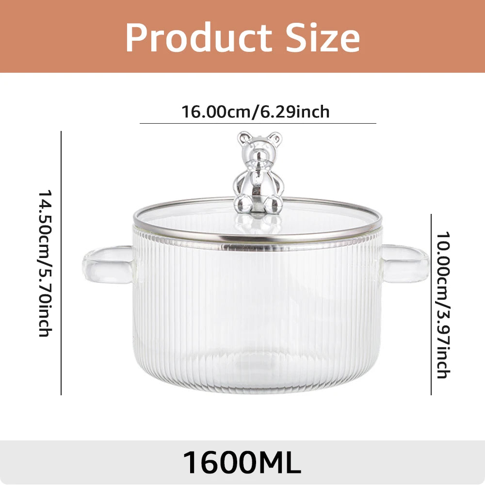 Glass Saucepan Clear Cooking Pot Soup Pot Heating Dual Handles Glass Saucepan With Cover Kitchen Cooking Tools