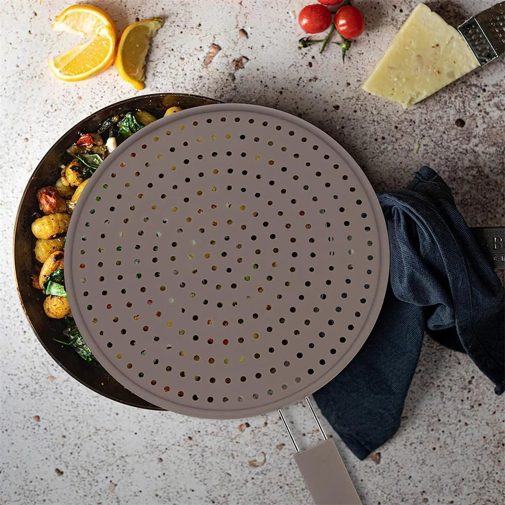 Silicone Splatter Screen with Handle Heat-resisting Oil Splash Guard Drain Board Cover Kitchen Frying Pan Lid Cooking Tools