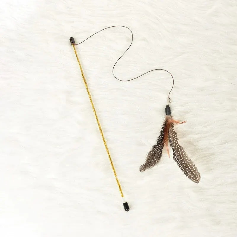 1PC Primary Feather Cat Teaser Stick with Feather Bell for Indoor Cats' Fun Exercise Interactive Pet Toy
