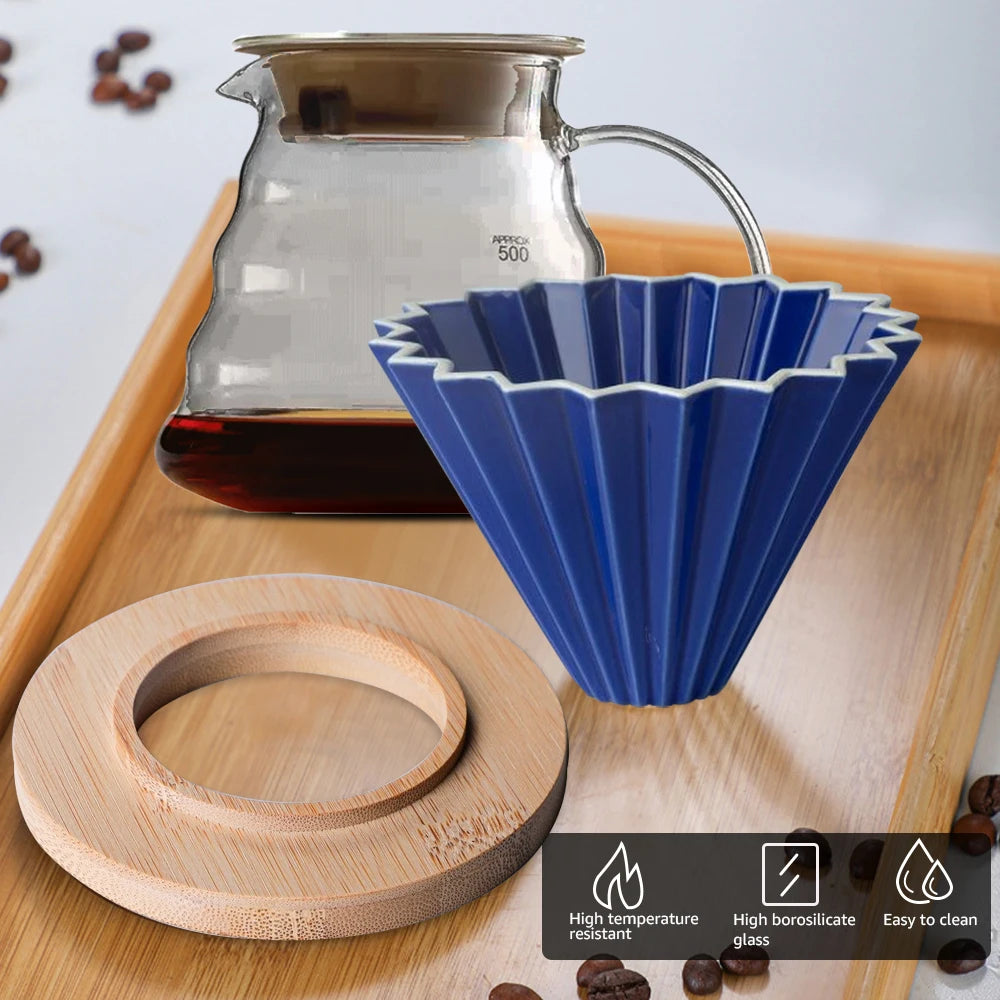 Ceramic Coffee Filter Cup Reusable Filters Coffee Maker with Wood Stand Funnel Dripper Cake Filter Cup Coffee Accessories
