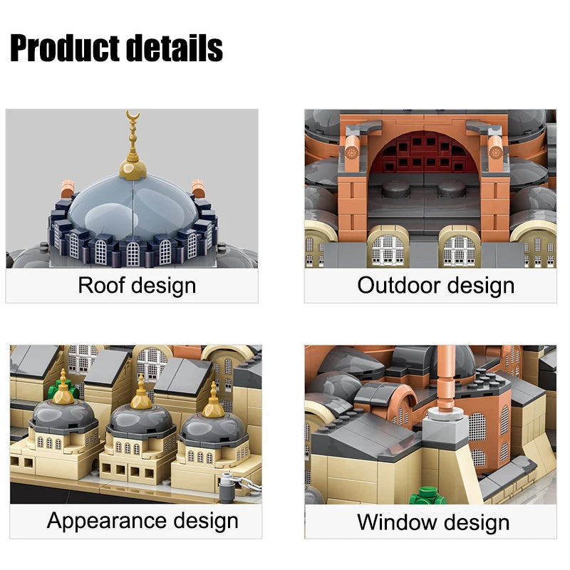 1436Pcs Istanbul, Turkey Hagia Sophia Building Blocks Kit Historic Dome Monument Model bricks Sets Decoration Toys Kids Gifts