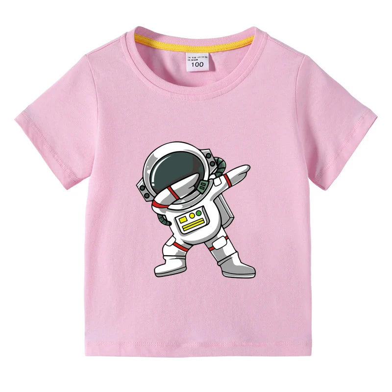 2025 New Kids Clothing Fashion Spaceman Graphic Short Sleeve T-Shirt 3-10Years Children Boy O-Neck Tops Tee Kids Summer Clothes
