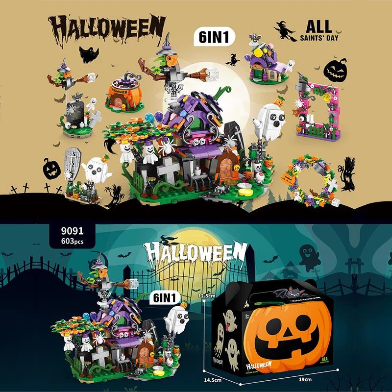 DIY Model Halloween Building Block Set Pumpkin House Educational Building Block Toy Children's Festive Gifts for Home Decoration