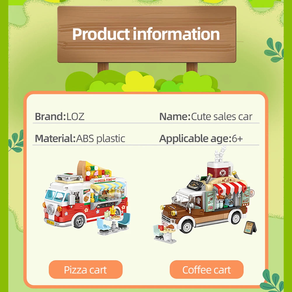 491pcs Street Stalls Pizza Trucks Coffee Food Shops Collection ABS Materials Birthday Gifts for Kid and Adults with Box