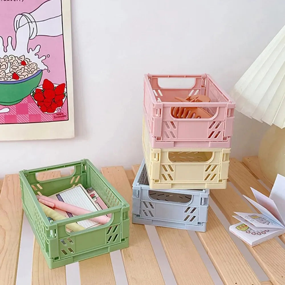 1PC Desktop Foldable Storage Box, Student Stationery Shelf, Miscellaneous Cosmetics Storage Basket