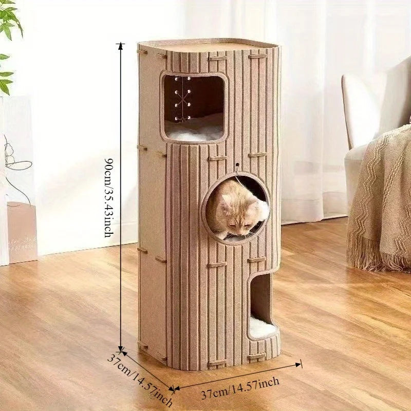 Felt cat tree hole double-layer fun scratching board universal cat house drilling integrated thick felt cat nest frame