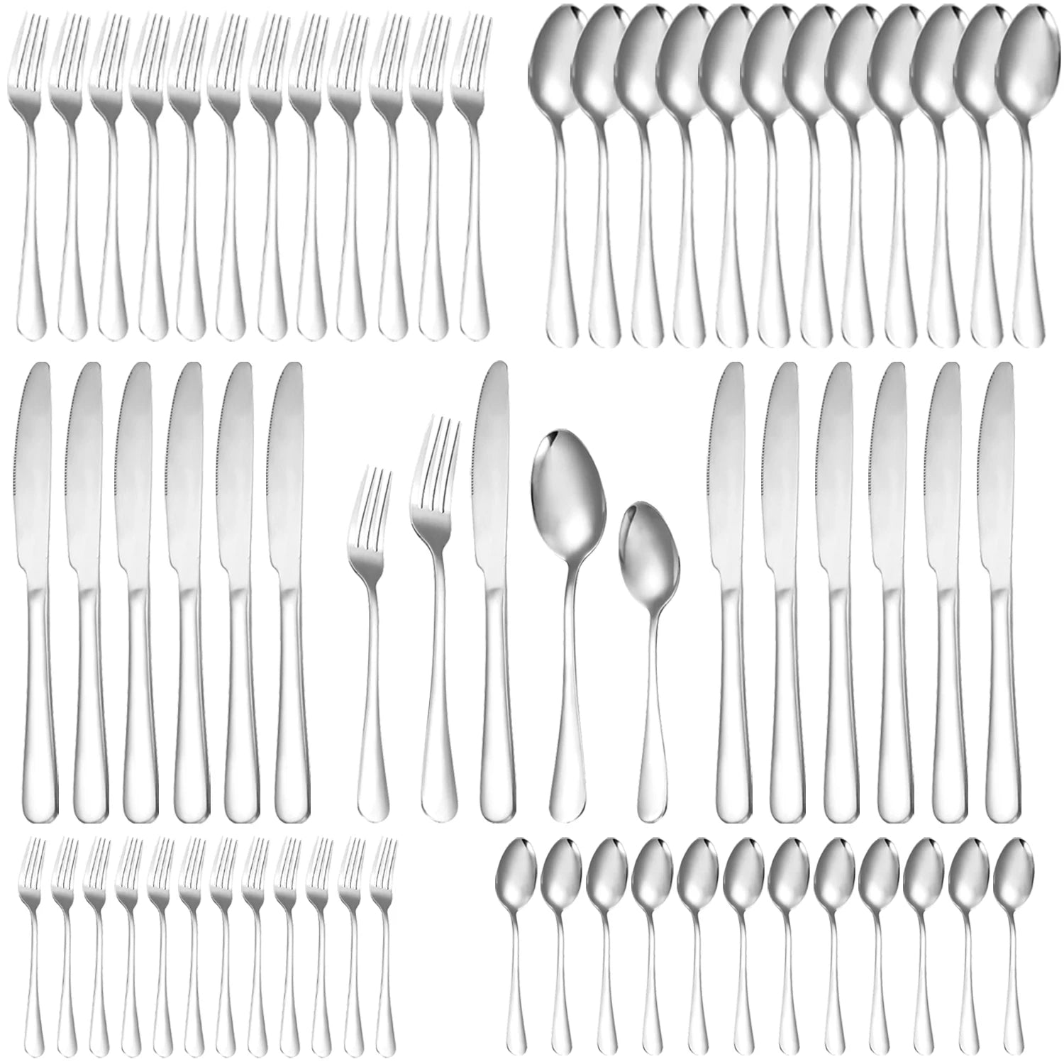 60Pcs Dinnerware Set Cutlery Set Stainless Steel Flatware Cake Fruit Fork Tea Spoon Kitchen Knife Fork Spoon Tableware Set
