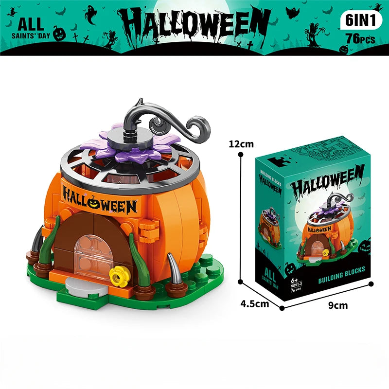 DIY Model Halloween Building Block Set Pumpkin House Educational Building Block Toy Children's Festive Gifts for Home Decoration