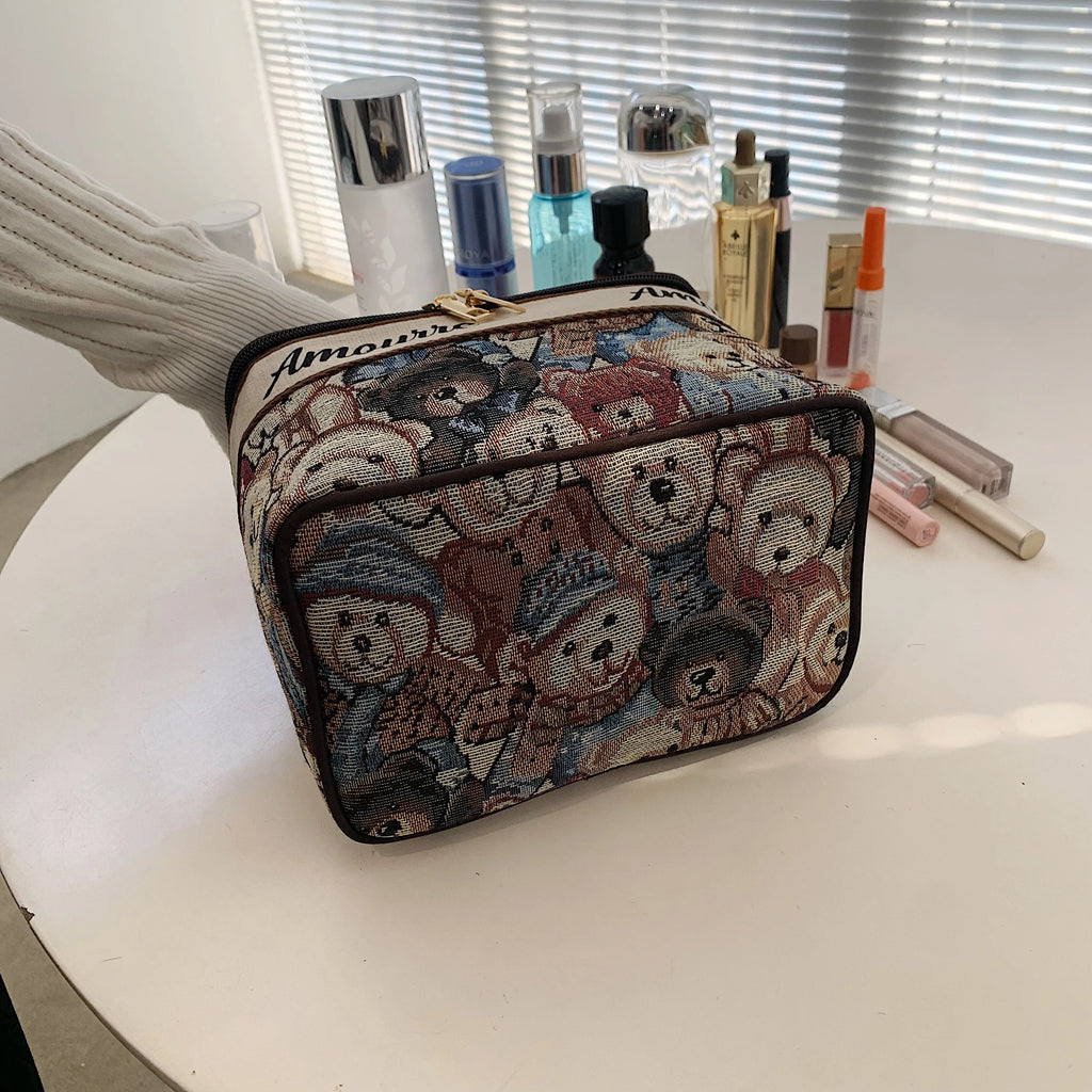 1 Piece Women's Bear Cosmetic Bag Square Large Capacity Ladies Handbag Can Hold Makeup Supplies