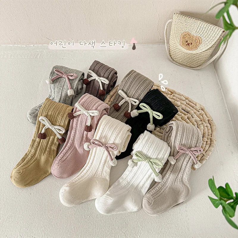 Cotton Baby Tights Sweet Bowtie Girls Leggings Kids Children Pantyhose Stockings Girls Socks 0 to 8 Years