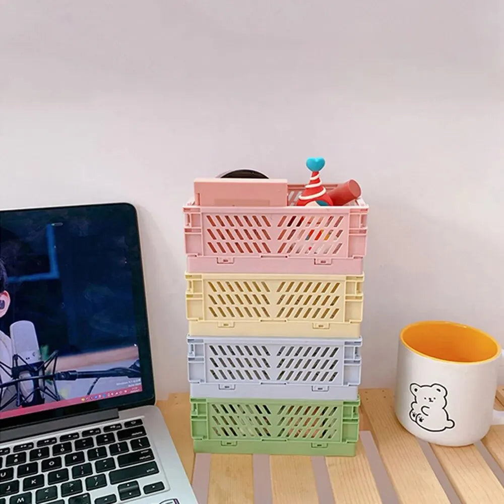 1PC Desktop Foldable Storage Box, Student Stationery Shelf, Miscellaneous Cosmetics Storage Basket