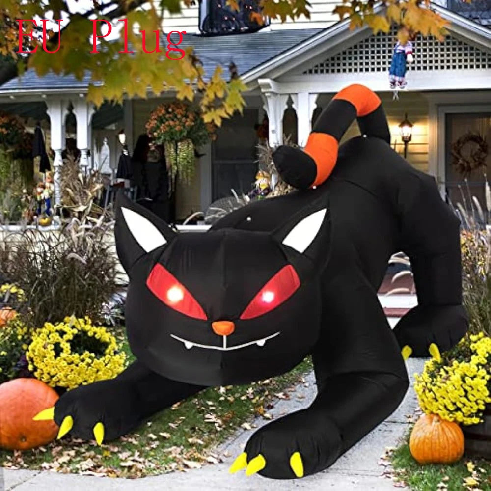 1.8M Black Cat  Halloween Inflatable Decoration Built-in LED Lights Inflatable Model Outdoor Ornament Party Garden Decor
