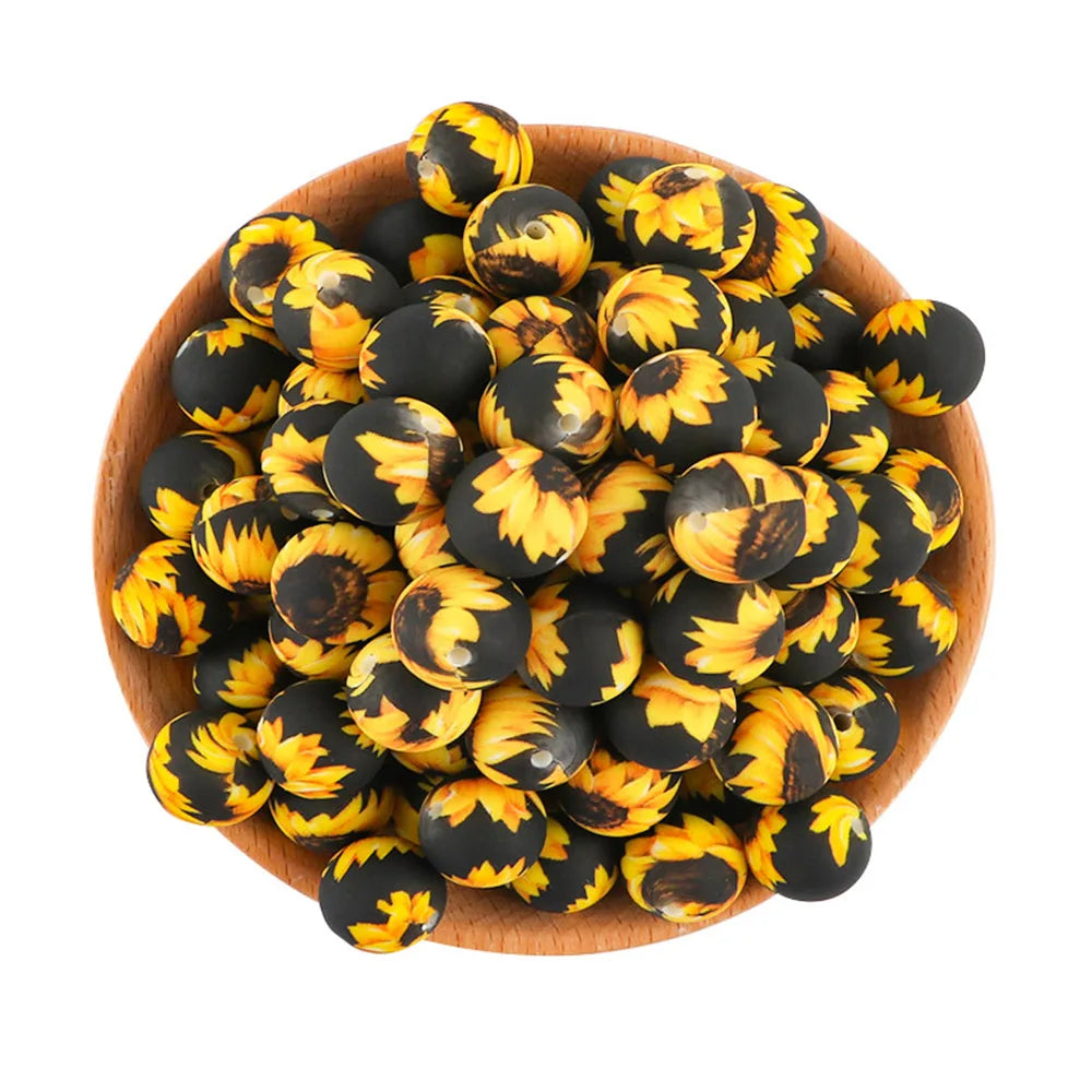 10Pcs/lot Printed Silicone Beads 15mm Round Leopard Terrazzo Dalmatian Camo Silicone Beads For Jewelry Making DIY Accessories