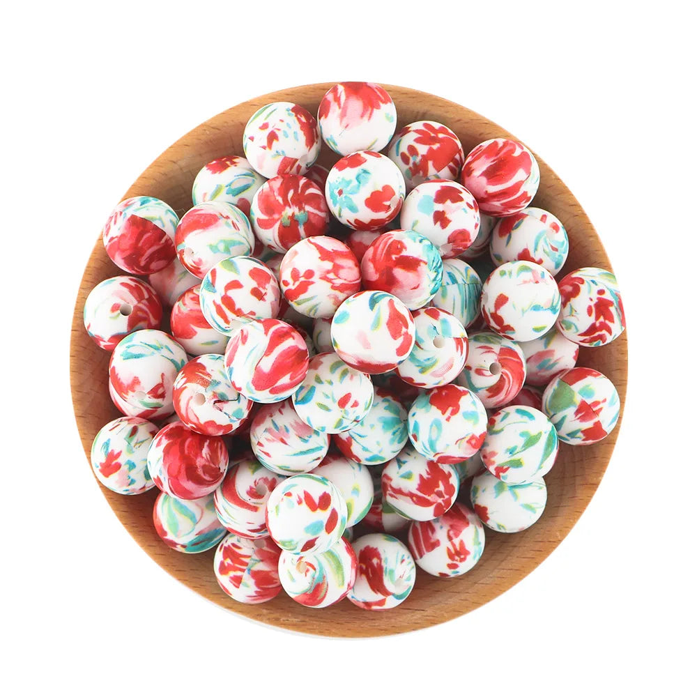 10Pcs/lot Printed Silicone Beads 15mm Round Leopard Terrazzo Dalmatian Camo Silicone Beads For Jewelry Making DIY Accessories