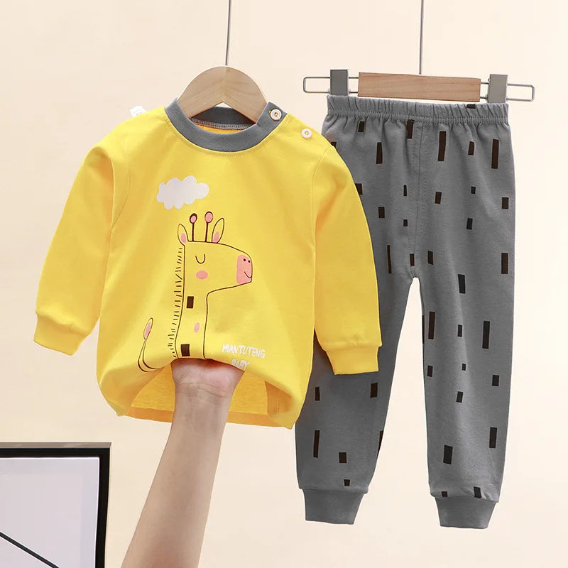 Baby Fall Clothes Cartoon Animal Sleepwear Children Pajamas Sets Unisex Kids Autumn Clothing Durable Soft Warm Comfort