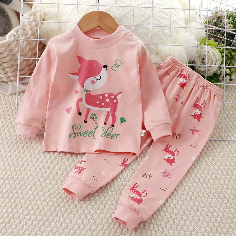 Baby Fall Clothes Cartoon Animal Sleepwear Children Pajamas Sets Unisex Kids Autumn Clothing Durable Soft Warm Comfort