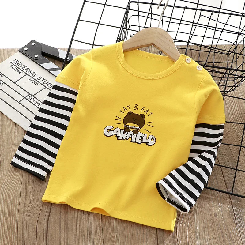 Cartoon Kids Long Sleeve Tops Cute  Dinosaur Children T-shirt Spring Autumn Cotton Clothing Baby Bottoming Shirt