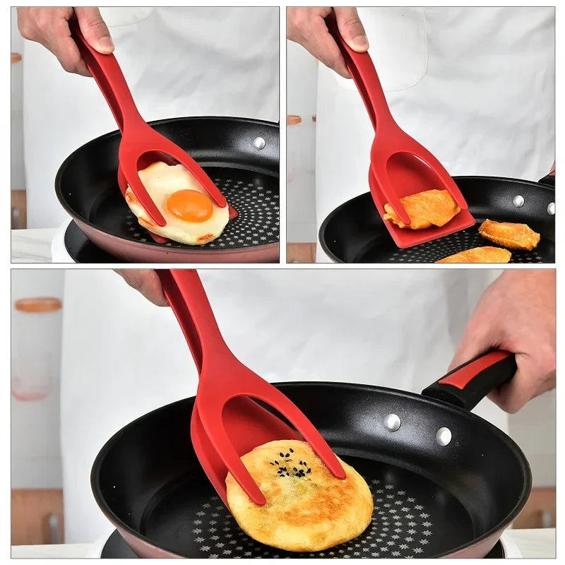 1Egg Spatula with Tongs，Spatula with Flip Tongs，Fried Steak、Non-stick Spatula for Pancakes and Shoulder Blades