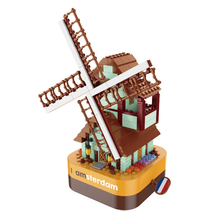 2025 New Dutch Windmill Music Box Building Blocks Kit-European-style Windmill Bricks Model,Home Decor DIY Toy Kids Birthday Gift