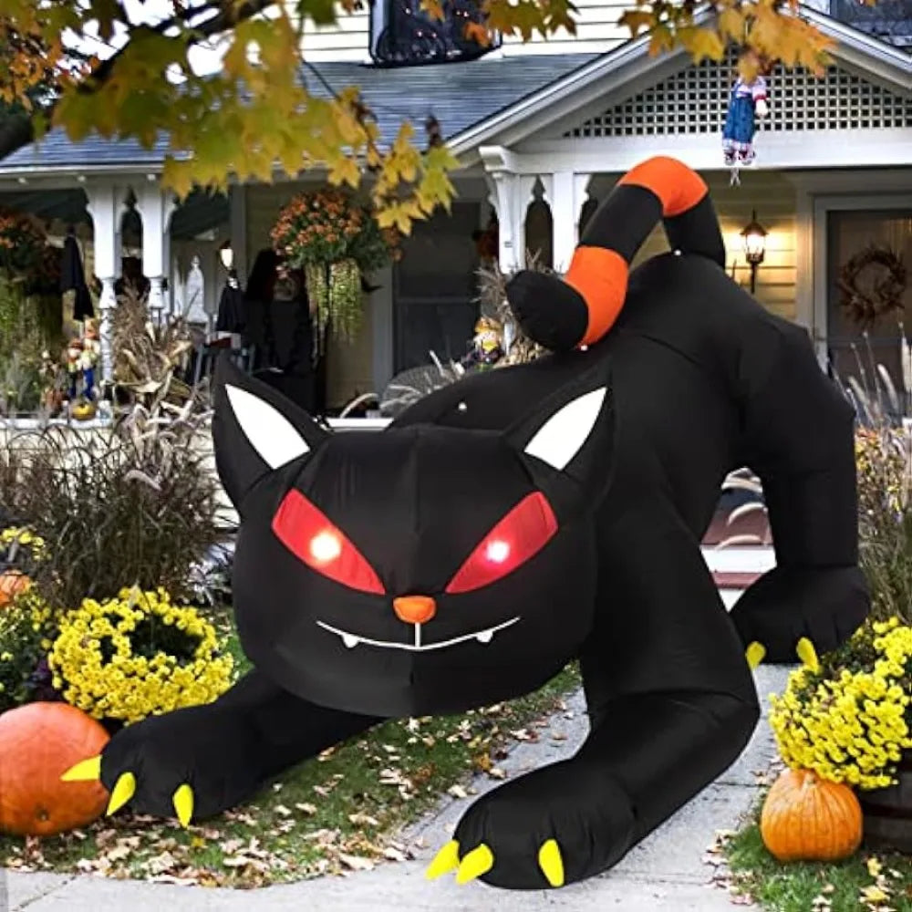 1.8M Black Cat  Halloween Inflatable Decoration Built-in LED Lights Inflatable Model Outdoor Ornament Party Garden Decor