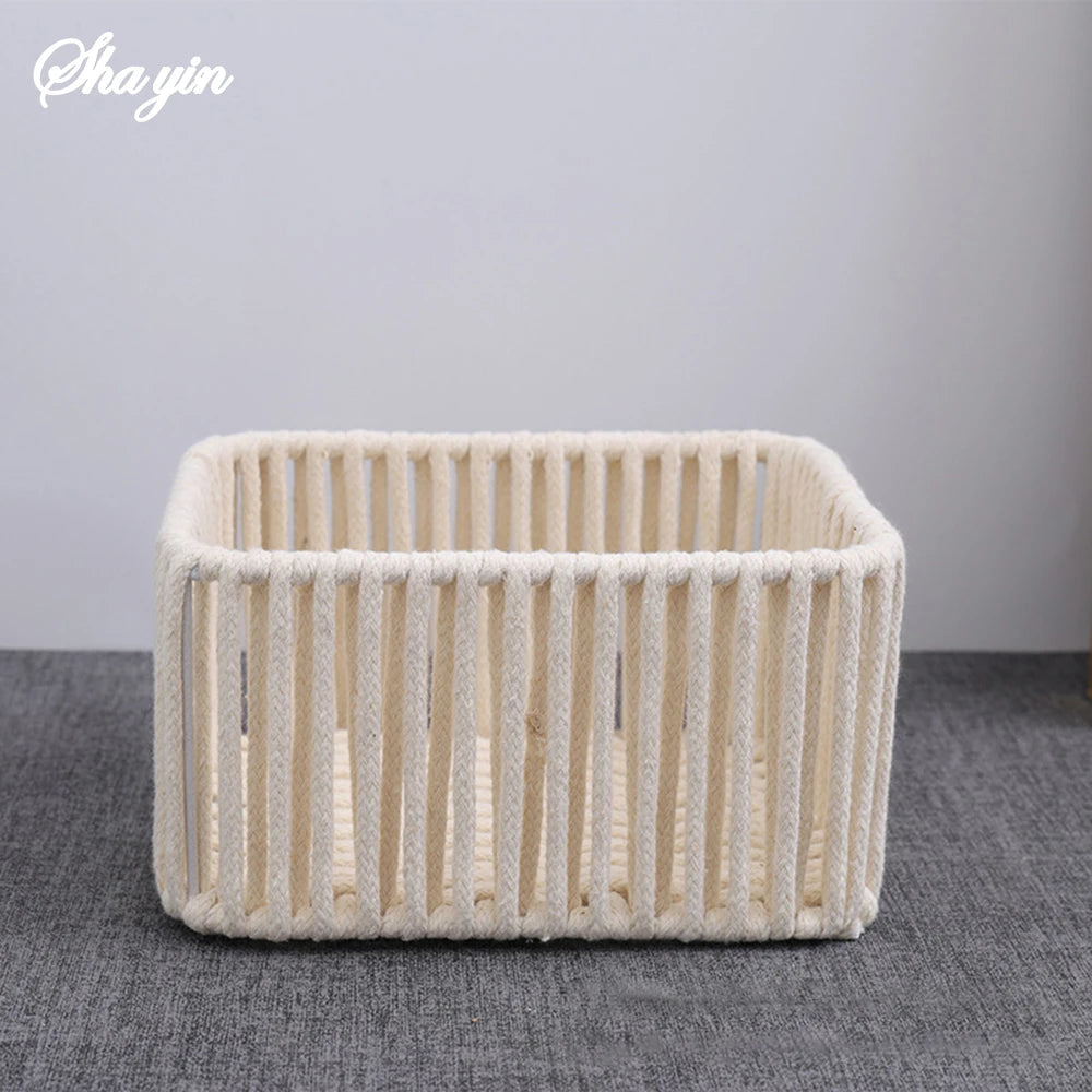 1PC/1Set Cotton Rope Desktop Storage Box, Bohemian-Style Convenient Room Miscellaneous Woven Storage Box, Storage Basket