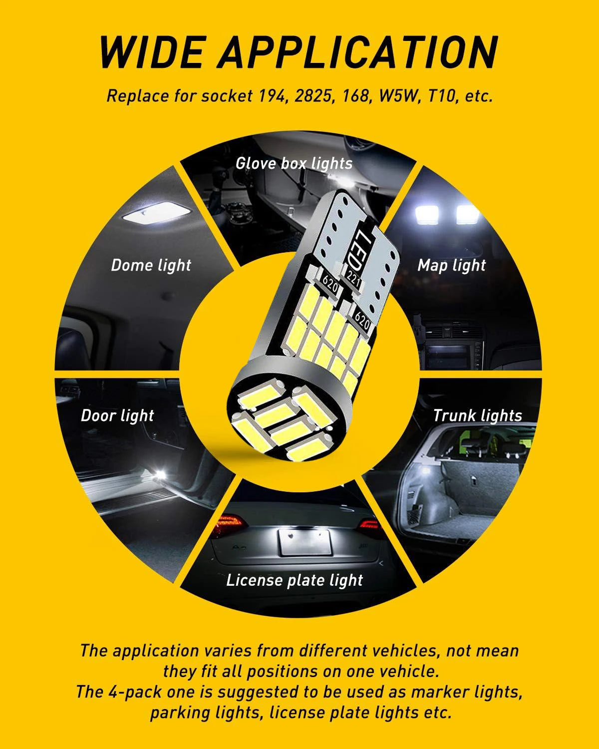 10-40PCS T10 W5W LED Bulb CANBUS No Error 12V 4014-26SMD 400LM 6500K Super Bright White Car Interior Dome Door Maps Trunk Lights