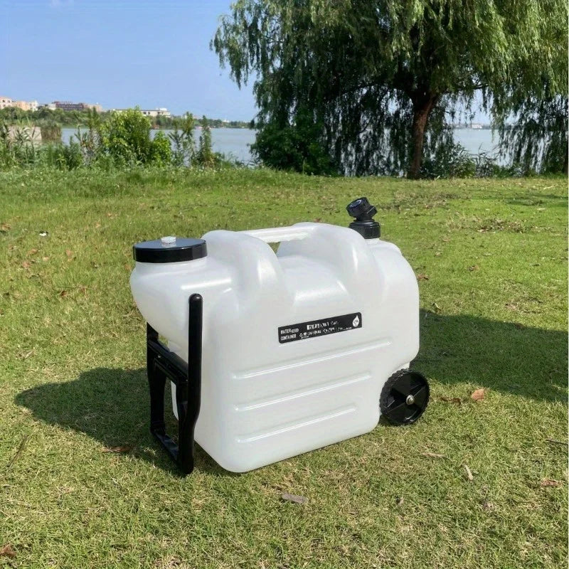 Camping outdoor PE bucket portable tie rod with wheels faucet large kettle car water storage tank
