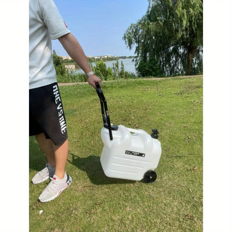 Camping outdoor PE bucket portable tie rod with wheels faucet large kettle car water storage tank